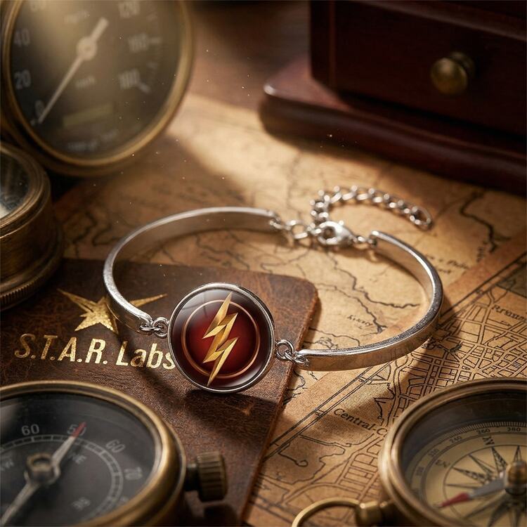 Серебристый браслет Флэш Молния (The Flash) со стеклянной линзой