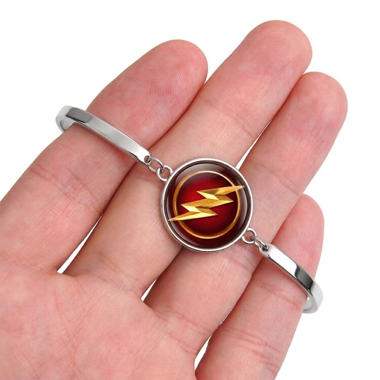Серебристый браслет Флэш Молния (The Flash) со стеклянной линзой