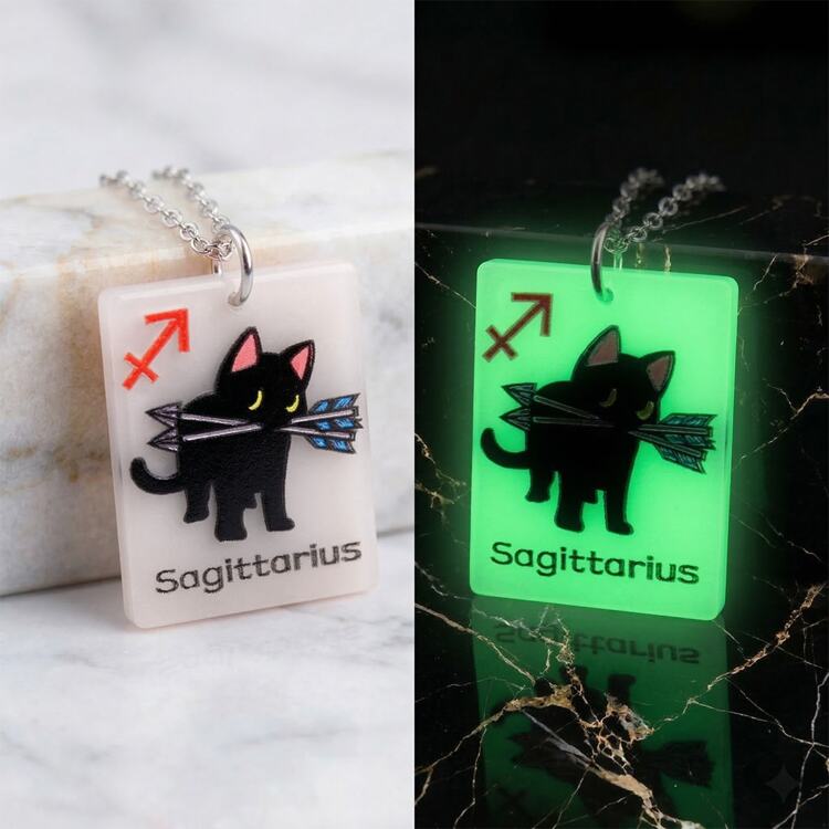 Светящийся кулон и брелок Знак Зодиака Стрелец с милым котиком (Sagittarius)