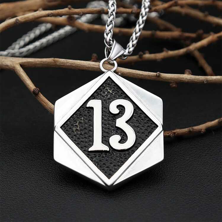 Мужской кулон «Число 13» из нержавеющей стали | Байкерская подвеска Lucky 13 на стальной цепи