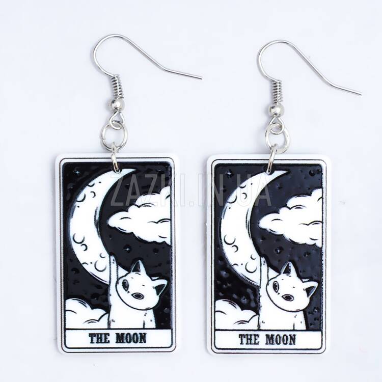 Серьги Карта Таро Луна Moon c кошечкой