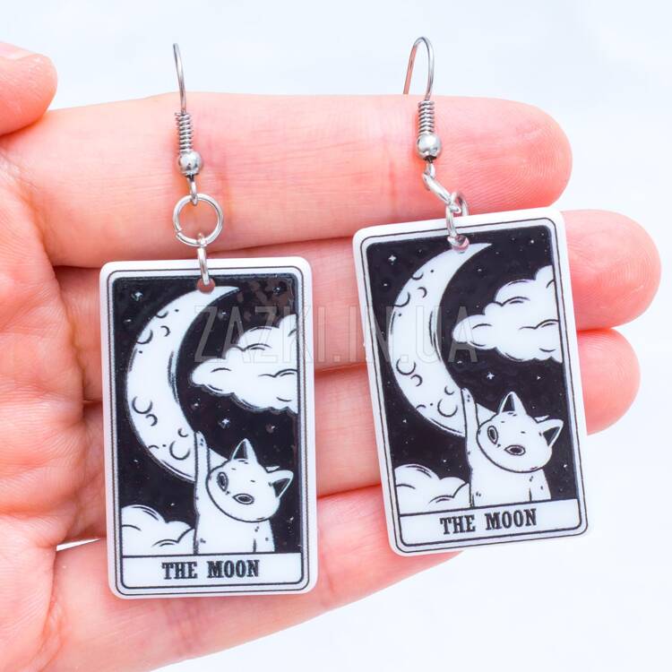 Серьги Карта Таро Луна Moon c кошечкой