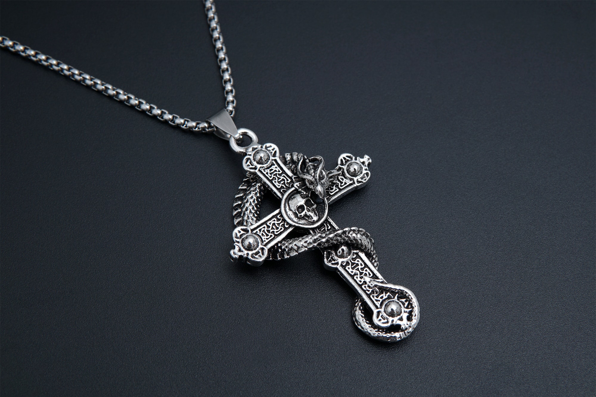 Кулон Крест з черепом та драконом