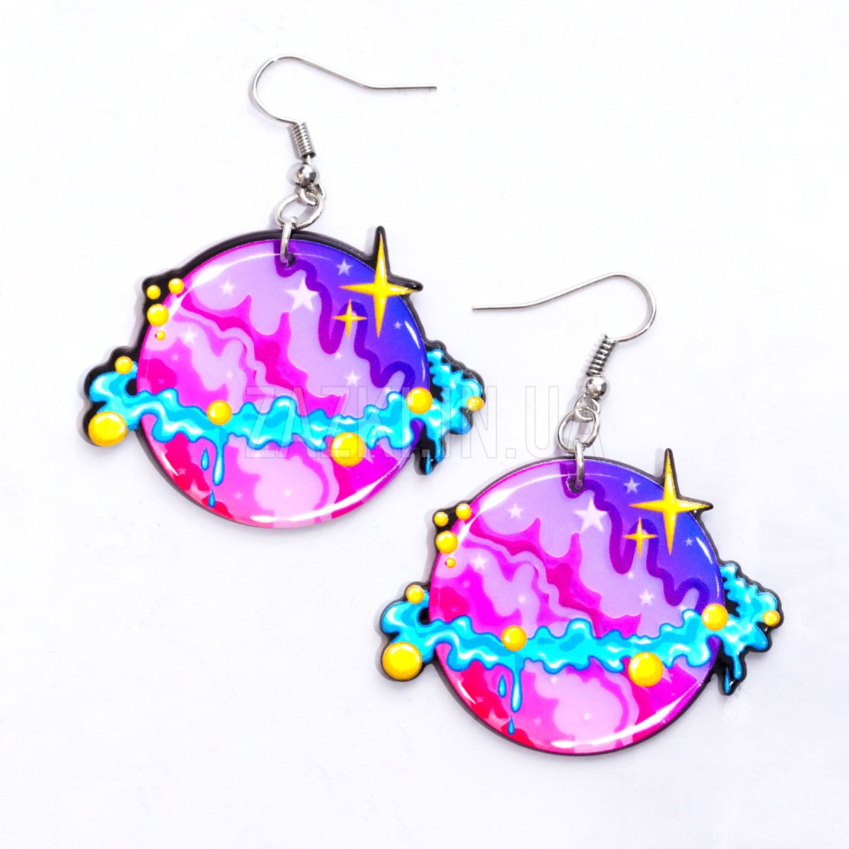 Двосторонні сережки Планета з акрилу