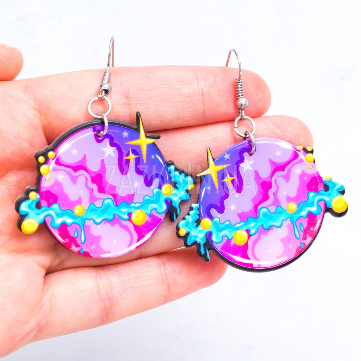 Двосторонні сережки Планета з акрилу